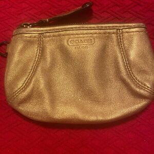 Coach Metallic Gold Leather Coin Pouch  Zip  Mini Wallet